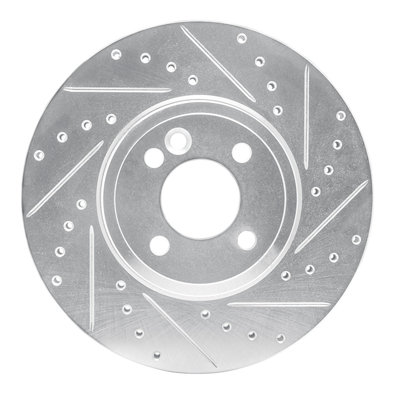 Mini Cooper Brake Rotor (1) - Front Right - R1 Concepts - Drilled & Slotted - Silver - `02-`06
